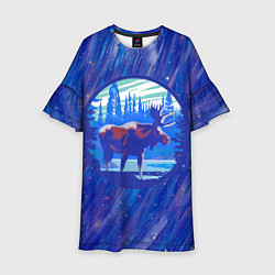 Детское платье Лось в лесу Blue