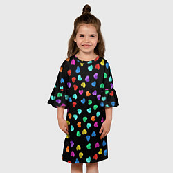 Платье клеш для девочки Сердечки разноцветные на черном, цвет: 3D-принт — фото 2