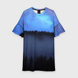 Платье клеш для девочки Неоновое небо над лесом, цвет: 3D-принт