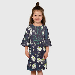 Платье клеш для девочки Ромашка Полевая Цветочная, цвет: 3D-принт — фото 2
