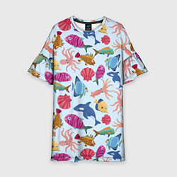 Платье клеш для девочки Паттерн из морских жителей Лето, цвет: 3D-принт