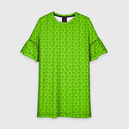 Детское платье Зеленые волнистые узоры / 3D-принт – фото 1