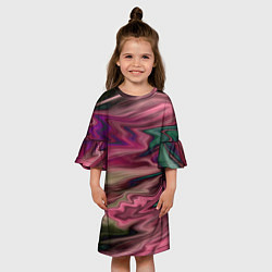 Платье клеш для девочки Абстрактный размытый узор в розово-зеленых цветах, цвет: 3D-принт — фото 2