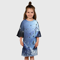 Платье клеш для девочки Космический пейзаж с ледяными скалами, цвет: 3D-принт — фото 2