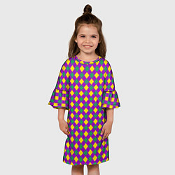 Платье клеш для девочки Желтые и зеленые квадраты, цвет: 3D-принт — фото 2