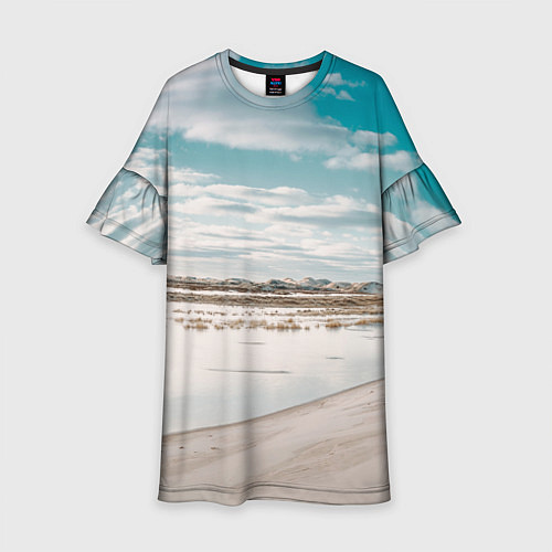 Детское платье Песочный пляж и водоём - Белый / 3D-принт – фото 1