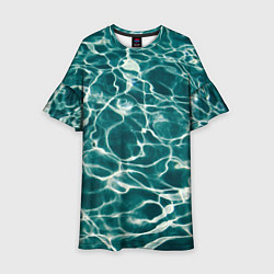 Платье клеш для девочки Абстрактные волны в воде - Тёмно-зелёный, цвет: 3D-принт