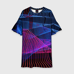 Платье клеш для девочки Неоновые электронные волнообразные линии, цвет: 3D-принт