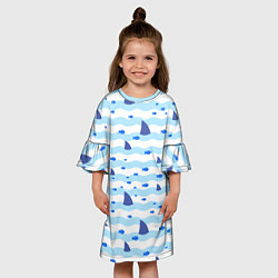 Платье клеш для девочки Волны, рыбки и плавники акул - паттерн, цвет: 3D-принт — фото 2