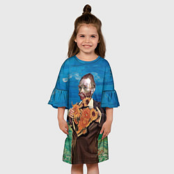 Платье клеш для девочки Ван Гог портрет с Подсолнухами, цвет: 3D-принт — фото 2