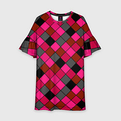 Платье клеш для девочки Розово-красный геометрический узор, цвет: 3D-принт