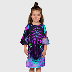 Платье клеш для девочки Светящийся неоновый тигр, цвет: 3D-принт — фото 2