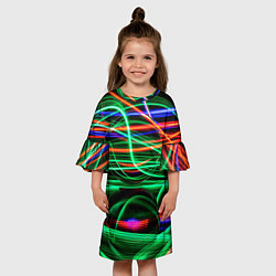 Платье клеш для девочки Абстрактное множество цветных линий, цвет: 3D-принт — фото 2