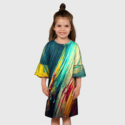 Платье клеш для девочки Темные и яркие потеки краски, цвет: 3D-принт — фото 2