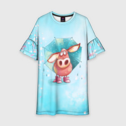 Платье клеш для девочки Свинка под зонтиком в дождь, цвет: 3D-принт