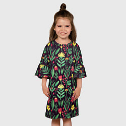 Платье клеш для девочки Цветочный акварельный паттерн, цвет: 3D-принт — фото 2