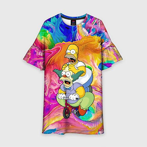 Детское платье Гомер Симпсон и клоун Красти едут на детском велос / 3D-принт – фото 1