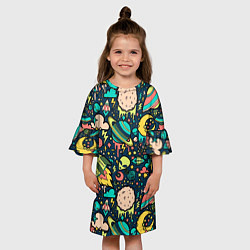 Платье клеш для девочки Space alien objects, цвет: 3D-принт — фото 2