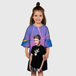 Платье клеш для девочки Юрий Шатунов на неоновом фоне, цвет: 3D-принт — фото 2