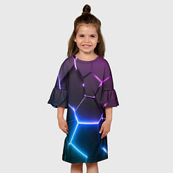 Платье клеш для девочки Фиолетовый градиент - неоновые геометрические плит, цвет: 3D-принт — фото 2