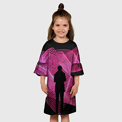 Платье клеш для девочки Неоновые розовые волны и силуэт человека, цвет: 3D-принт — фото 2