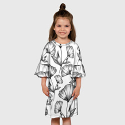 Платье клеш для девочки Графичные цветы на белом фоне, цвет: 3D-принт — фото 2