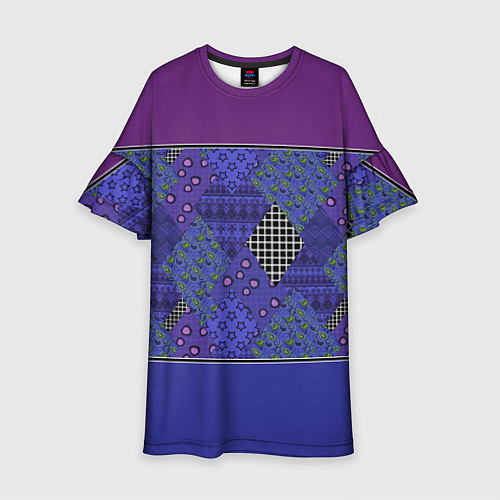 Детское платье Combined burgundy-blue pattern with patchwork / 3D-принт – фото 1