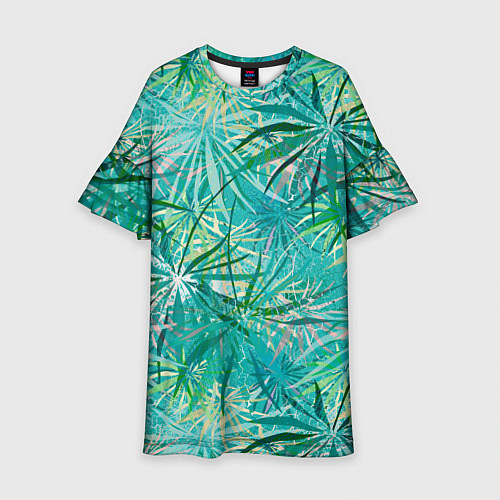 Детское платье Тропические листья на зеленом фоне / 3D-принт – фото 1