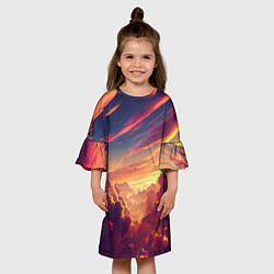 Платье клеш для девочки Закатное солнце в облаках, цвет: 3D-принт — фото 2