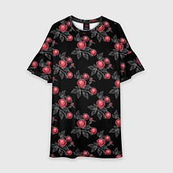 Платье клеш для девочки Акварельные розы на черном, цвет: 3D-принт