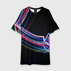Платье клеш для девочки Неоновые линии во тьме, цвет: 3D-принт