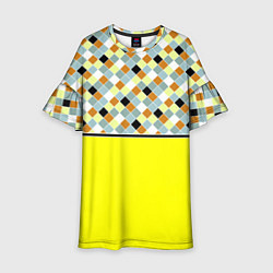 Платье клеш для девочки Желтый неоновый комбинированный узор, цвет: 3D-принт