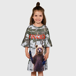 Платье клеш для девочки Российский медведь на фоне берёзы, цвет: 3D-принт — фото 2