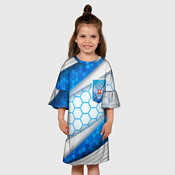 Платье клеш для девочки Синий герб России на объемном фоне, цвет: 3D-принт — фото 2