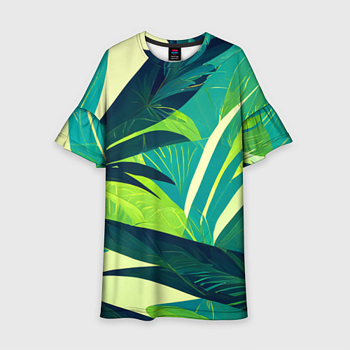 Детское платье Яркие тропические листья пальмы / 3D-принт – фото 1