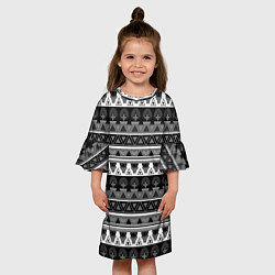 Платье клеш для девочки Черно-белый скандинавский орнамент, цвет: 3D-принт — фото 2