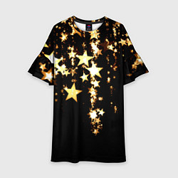 Платье клеш для девочки Золотые праздничные звезды, цвет: 3D-принт