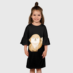 Платье клеш для девочки Лисёнок нежиться на чёрном фоне, цвет: 3D-принт — фото 2