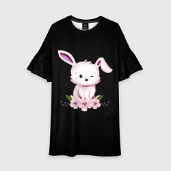 Платье клеш для девочки Крольчонок С Цветами На Чёрном Фоне, цвет: 3D-принт