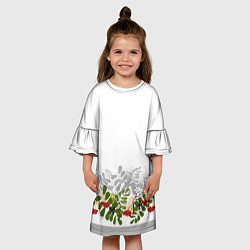 Платье клеш для девочки Веточки красной рябины с бабочками, цвет: 3D-принт — фото 2