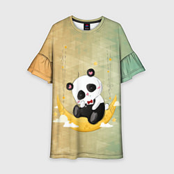 Платье клеш для девочки Панда на месяце, цвет: 3D-принт