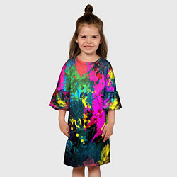 Платье клеш для девочки Разноцветные кляксы красов, цвет: 3D-принт — фото 2