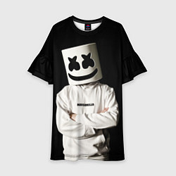 Платье клеш для девочки Marshmello на чёрном фоне, цвет: 3D-принт