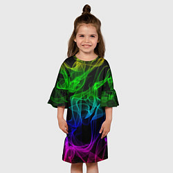 Платье клеш для девочки Разноцветный неоновый дым, цвет: 3D-принт — фото 2