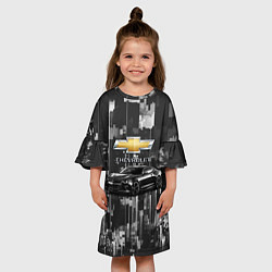 Платье клеш для девочки Чёрный брутальный Шевроле, цвет: 3D-принт — фото 2