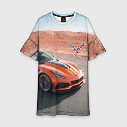 Платье клеш для девочки Chevrolet Corvette - Motorsport - Desert, цвет: 3D-принт