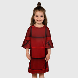 Платье клеш для девочки Абстрактная красные кубики-стена, цвет: 3D-принт — фото 2