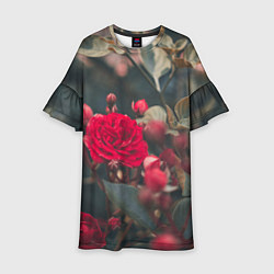 Платье клеш для девочки Красная дикая роза, цвет: 3D-принт