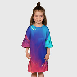 Платье клеш для девочки Нарядный красно-синий градиент с блестками, цвет: 3D-принт — фото 2