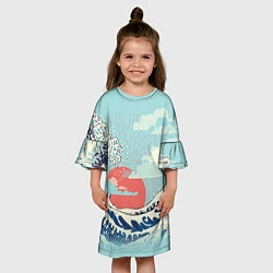 Платье клеш для девочки Морской пейзаж с большими волнами на закате, цвет: 3D-принт — фото 2